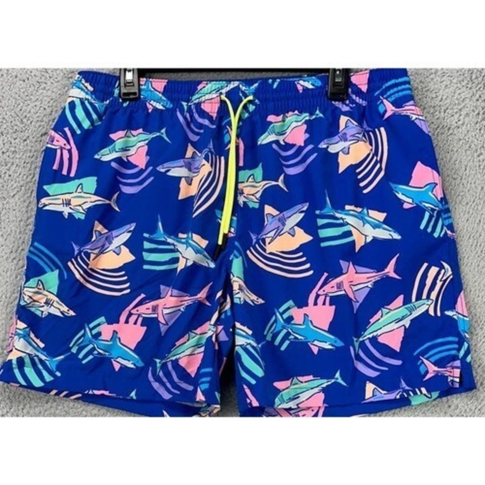 Chubbies Swim Trunks Mens Medium 5.5  Blue Daddy Shark Lined Board Shorts NEW A3
